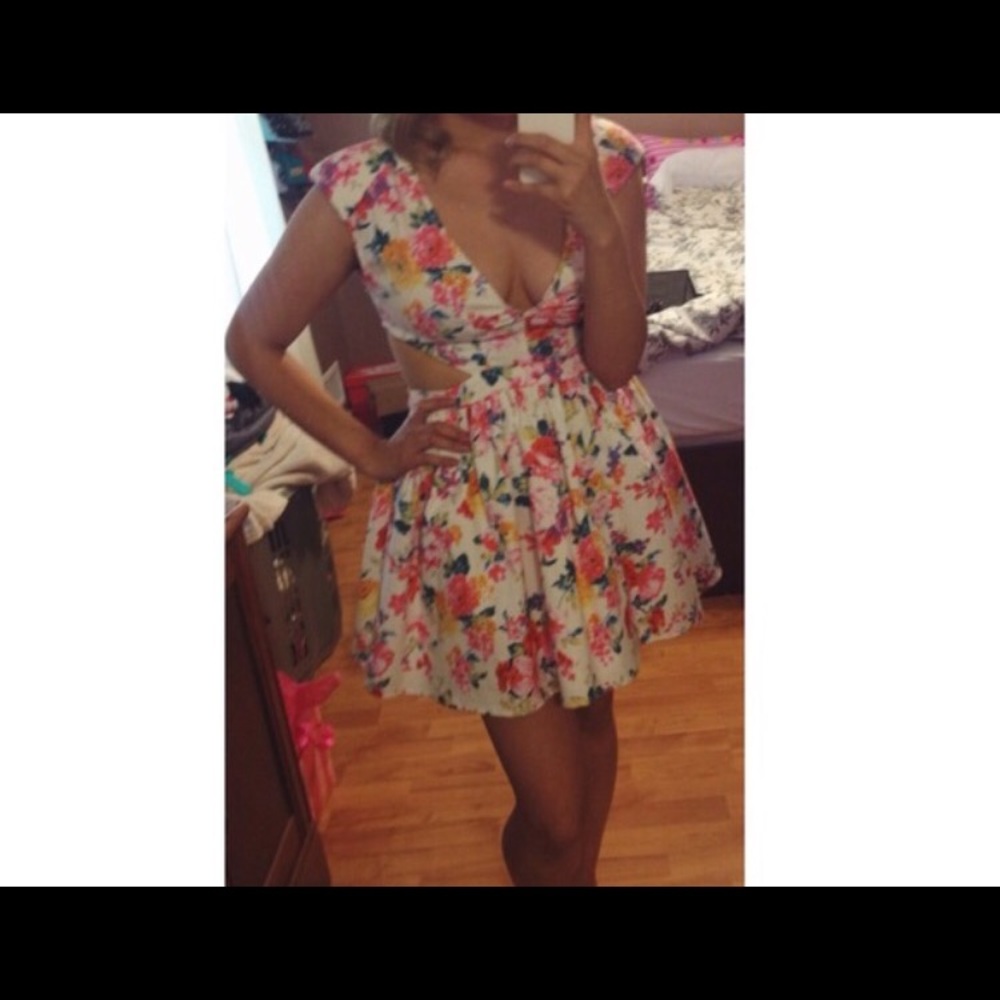 Floral colorful cut out dress
