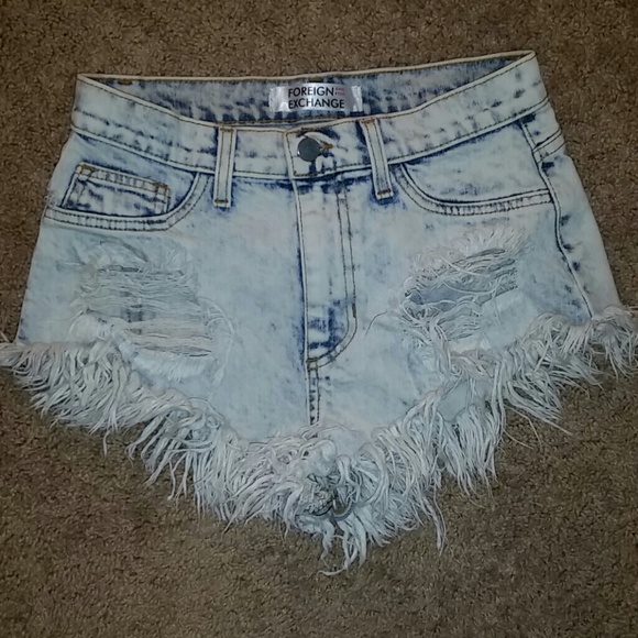 Foreign Exchange Denim - High wasted ripped jean shorts