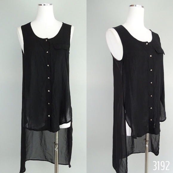Love Tree Tops - LOVE TREE M Blouse Sheer High Low EDGY Black