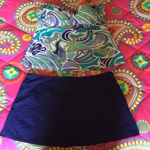 Blue skirted swim suit bottoms