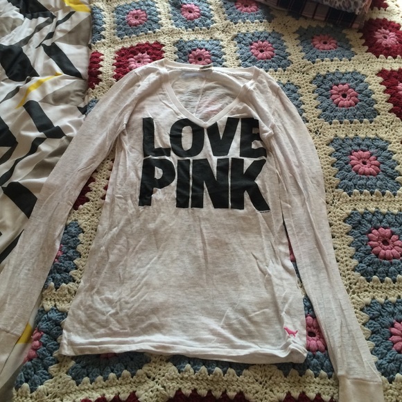 Victoria's Secret White Love Pink Long Sleeve Tee