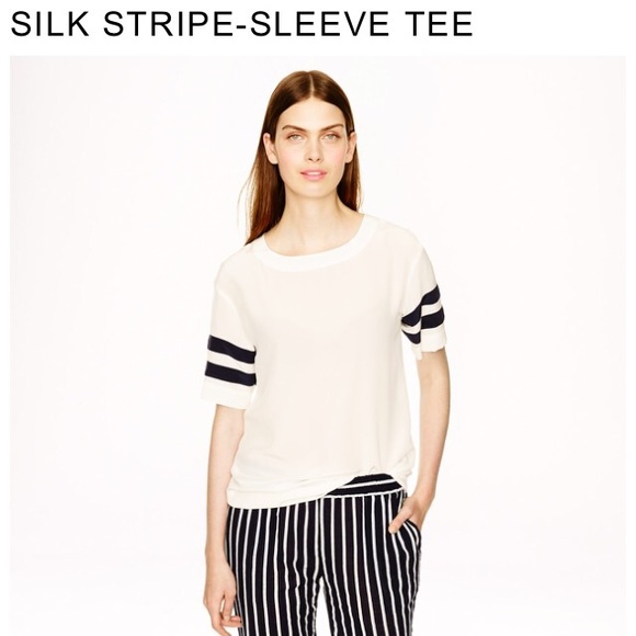 J. Crew Red Silk Stripe Sleeve Tee
