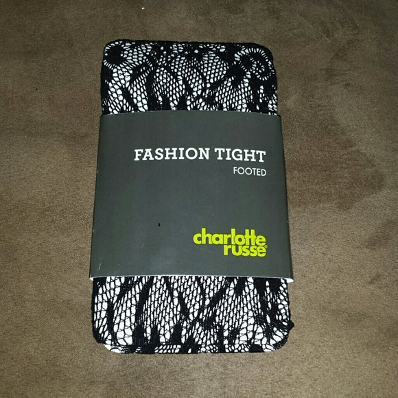 Charlotte Russe Accessories - Black Floral Rose Lace Fashion Footed Tights