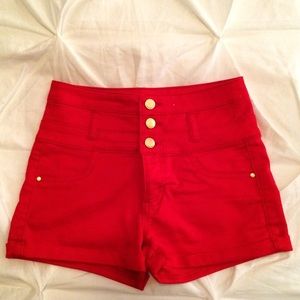 Red high waisted shorts