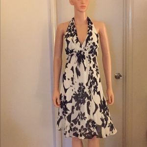 White/Black Summer Dress Sz 2 100%Silk lined