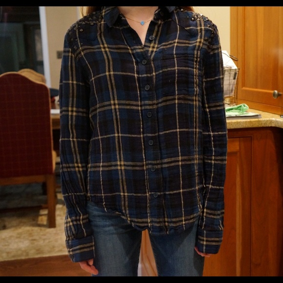 Studded Plaid Buttondown in a small
