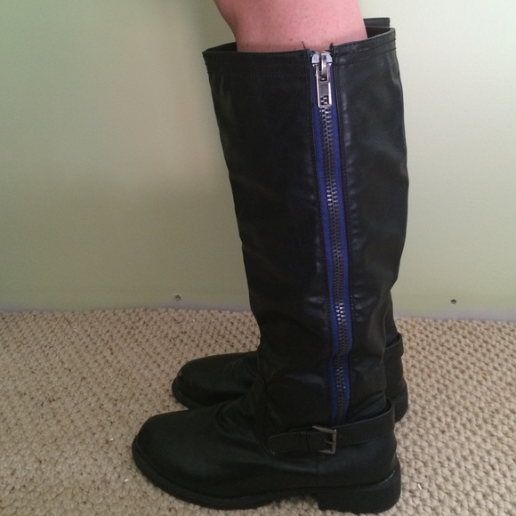 Black leather zippered boots