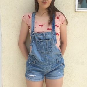 Hollister denim short overalls