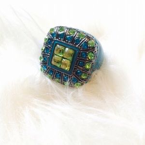 Blue and green jeweled ring
