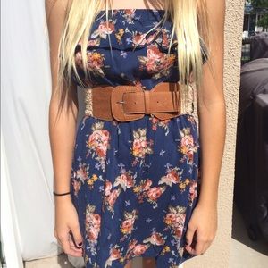 Blue Floral Dress with Belt