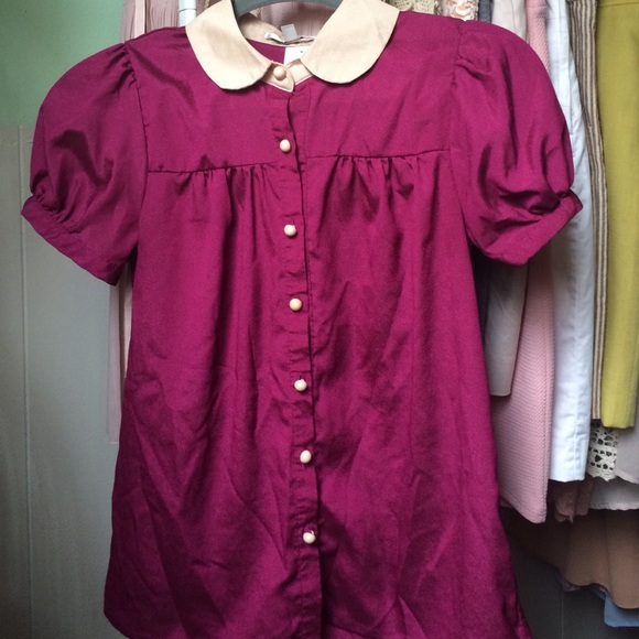 Burgundy and Beige Peter Pan Collar Blouse