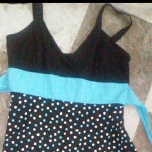 Black and blue poka dot homecoming dress