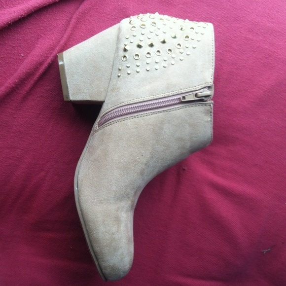 Tan booties with gold studs