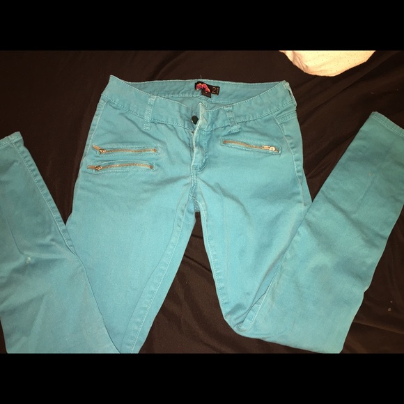 Teal skinny jeans