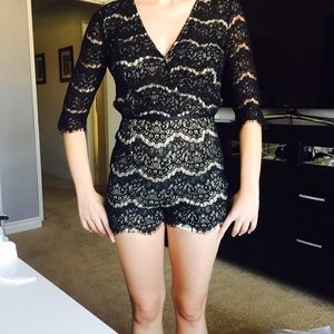 ANGL Black Lace Open Back Romper