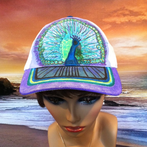 ( 28 ) Hand Painted Peacock Baseball Hat - Picture 4 of 5