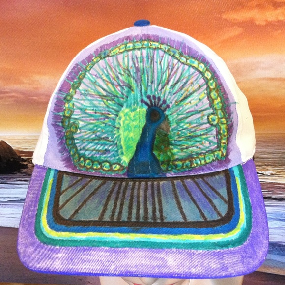 ( 28 ) Hand Painted Peacock Baseball Hat - Picture 2 of 5