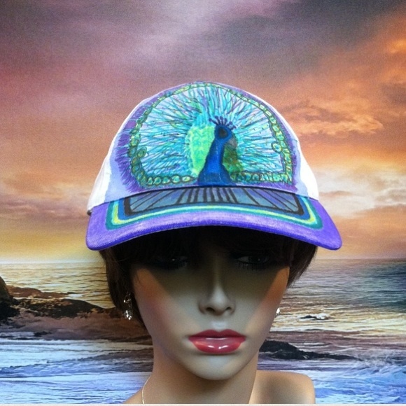 ( 28 ) Hand Painted Peacock Baseball Hat - Picture 3 of 5