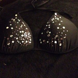 Black bikini top with sequins and rhinestones