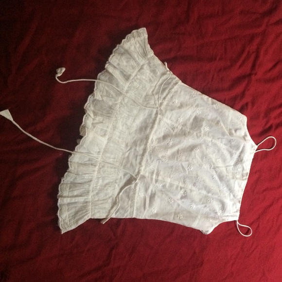 White, summery, embroidered spaghetti top