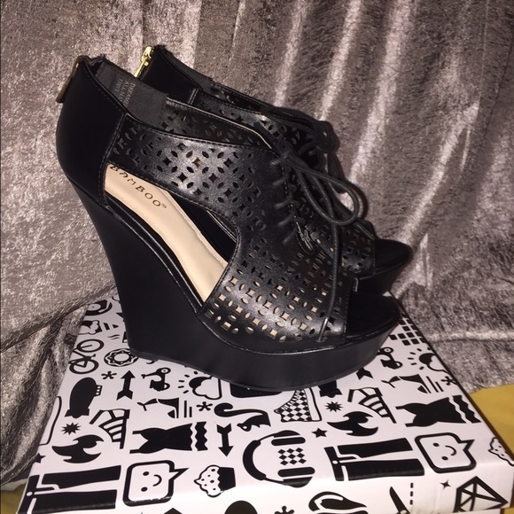 Bamboo Shoes - Bamboo cut-out peep-toe wedge