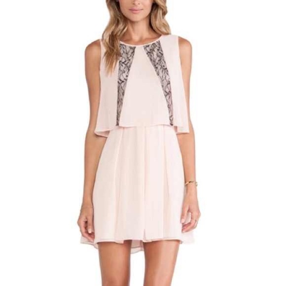 BCBGeneration blush and black lace open back dress