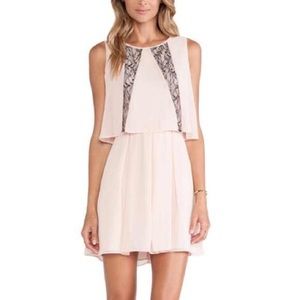 BCBGeneration blush and black lace open back dress