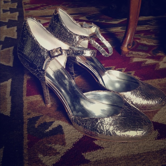 Silver Jessica Simpson strappy heels