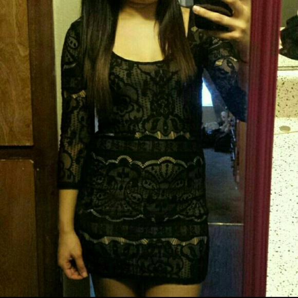Black & Beige Lace Bodycon Dress