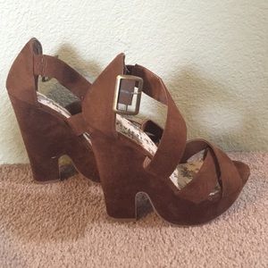 Strappy Brown F21 Platform Wedges