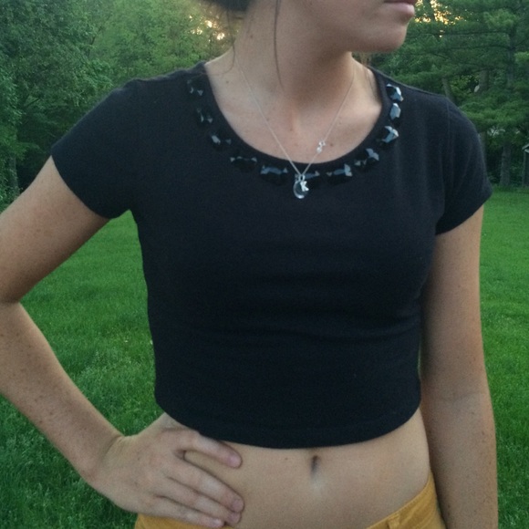 Black embellished crop top