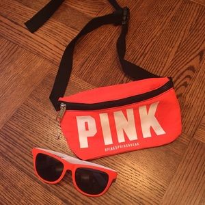 Neon PINK fanny pack with matching sunglasses