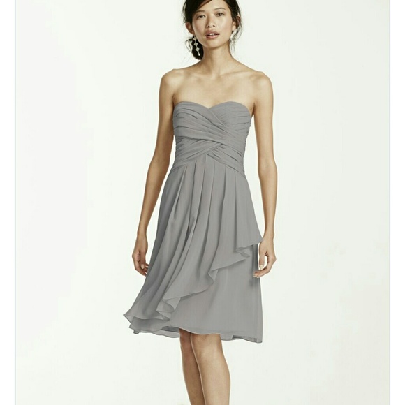 Mercury colored Chiffon strapless Bridesmaid dress