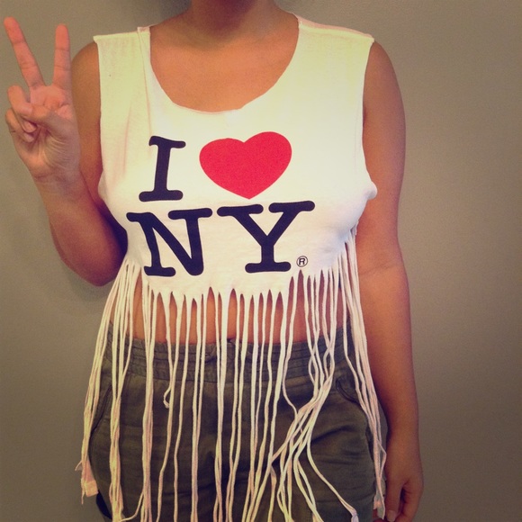 I LOVE NY crop fringe top