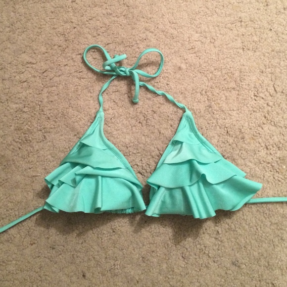 Sea foam green ruffled bikini top