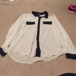 Black and white sheer long sleeve shirt