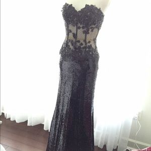 Black Sequined Strapless Gown