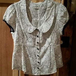 Anthropologie black and white cotton top sz8