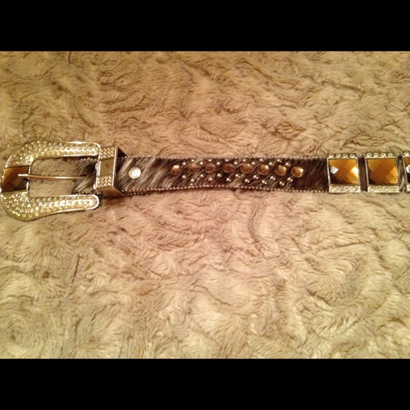 Hair on hide with brown rhinestones belt main image 4