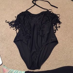 Black fringe one piece
