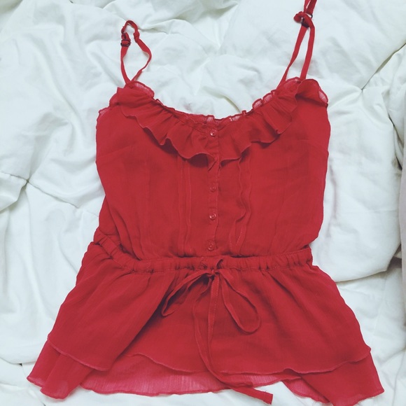F21 red chiffon tank top