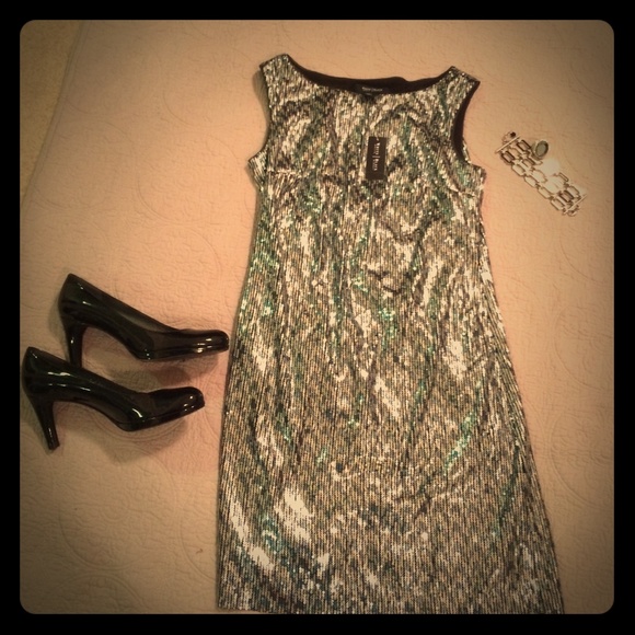 white house black market sequin dress Strapless Sequin Mini Dress