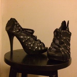 SALE Black stud peep toe heels