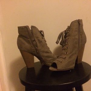 Army green peep toe booties