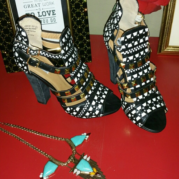 Aztec Gold Studded Two Strap Heels