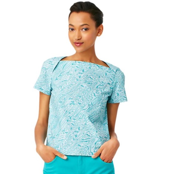 Kate Spade Saturday Teal Fold Over Shoulder Top