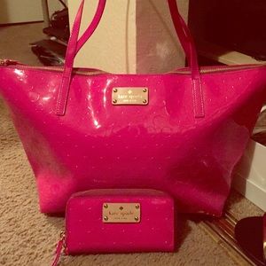 HOT PINK KATE SPADE TOTE W/ WALLET WRISTLET