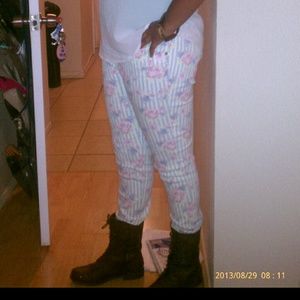 Flower and stripe stretch jeans Sz.11