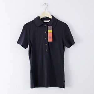 Tory Burch Short Sleeve Polo in Navy