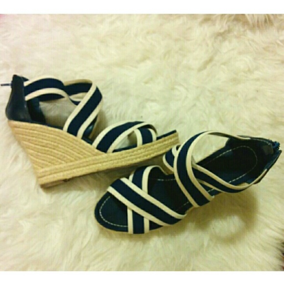Navy/Cream Espadrille Wedges - Straps - GAP
